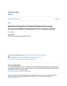 Mechanical Properties of Sediment Determine Burrowing Success and Influence Distribution of Two Lugworm Species R