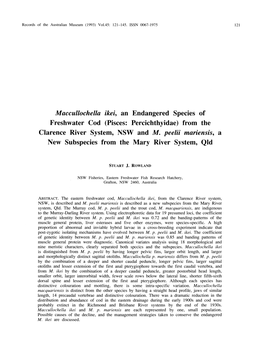 Maccullochella Ikei, an Endangered Species of Freshwater Cod (Pisces: Percichthyidae) from the Clarence River System, NSW and M