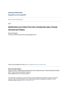 Improving Electrolytes for Lithium-Ion and Lithium Oxygen Batteries