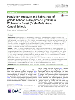 Population Structure and Habitat Use of Gelada Baboon (Theropithecus Gelada)In Wof-Washa Forest (Gosh-Meda Area), Central Ethiopia Birhanu Goshme1 and Mesele Yihune2*