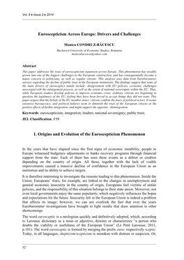 Drivers and Challenges 1. Origins and Evolution of the Euroscepticism Phenomenon