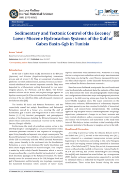 Sedimentary and Tectonic Control of the Eocene/Lower Miocene Hydrocarbon Systems of the Gulf of Gabes Basin-Ggb 002 in Tunisia