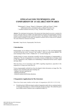 Steganalysis Techniques and Comparison of Available Softwares