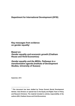 Gender Inequality and Development Outcomes, and Many of the Key Actions Needed to Address Gender Inequality Are Well Known