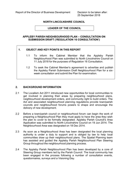 Report of the Director of Business Development Decision to Be Taken After: 25 September 2018