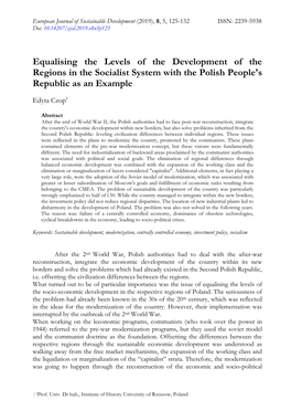 Equalising the Levels of the Development of the Regions in the Socialist System with the Polish People's Republic As an Example