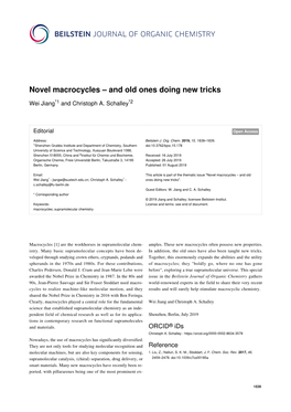 Novel Macrocycles – and Old Ones Doing New Tricks