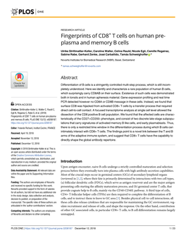 Fingerprints of CD8+ T Cells on Human Pre-Plasma and Memory B Cells