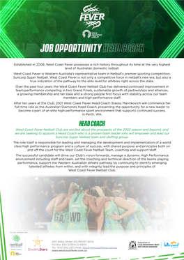 Job Opportunity Head Coach