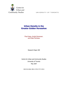 Urban Density in the Greater Golden Horseshoe