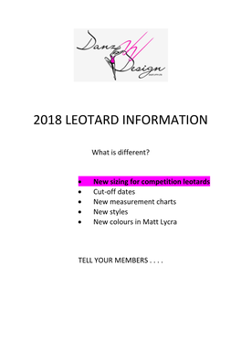 2018 Leotard Information