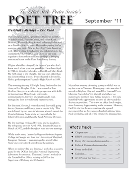 POET TREE September ‘11 President’S Message — Eric Read