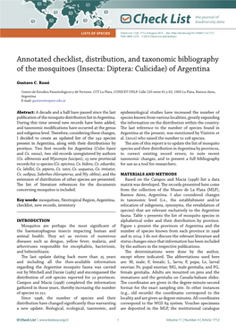 Annotated Checklist, Distribution, and Taxonomic Bibliography of the Mosquitoes (Insecta: Diptera: Culicidae) of Argentina