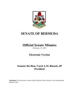 SENATE of BERMUDA Official Senate Minutes