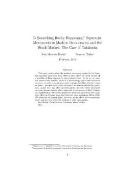 Is Something Really Happening? Separatist Movements in Modern Democracies and the Stock Market: the Case of Catalonia