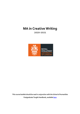 MA in Creative Writing 2020-2021