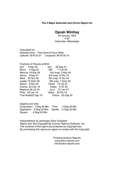 The 4 Major Asteroids and Chiron Report For