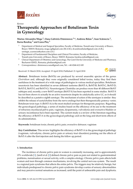 Therapeutic Approaches of Botulinum Toxin in Gynecology