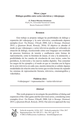 Mirar Y Jugar Diálogos Posibles Entre Series Televisivas Y Videojuegos