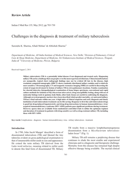 Challenges in the Diagnosis & Treatment of Miliary Tuberculosis