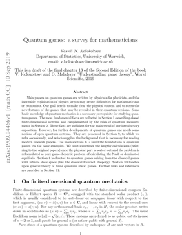 10 Sep 2019 Quantum Games: a Survey for Mathematicians