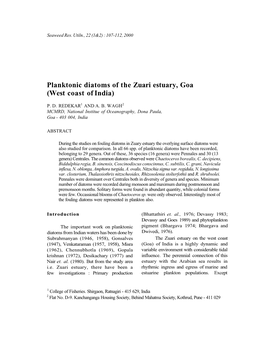 Planktonic Diatoms of the Zuari Estuary, Goa (West Coast of India)