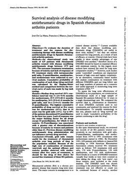 Antirheumatic Drugs in Spanish Rheumatoid Arthritis Patients