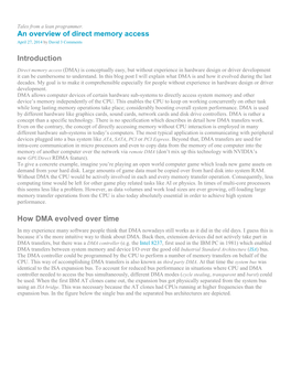 An Overview of Direct Memory Access Introduction How DMA Evolved Over