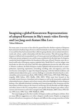 Imagining a Global Koreatown: Representations of Adopted Koreans in Sky’S Music Video Eternity and Lee Jang-Soo’S Feature Film Love Tobias Hübinette