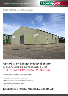 Unit 9E & 9F Ellough Industrial Estate, Ellough, Beccles, Suffolk, NR34