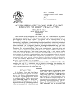 Late Precambrian Acidic Volcanics South Sinai, Egypt: Implications for Geology and Radioactivity