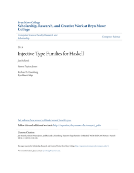 Injective Type Families for Haskell Jan Stolarek