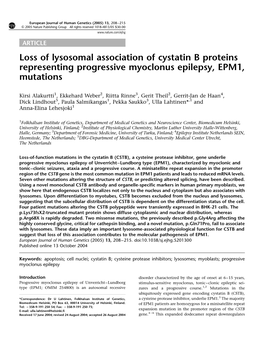Loss of Lysosomal Association of Cystatin B Proteins Representing Progressive Myoclonus Epilepsy, EPM1, Mutations