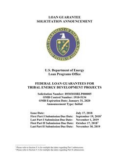 Tribal Energy Loan Guarantee Program Solicitation