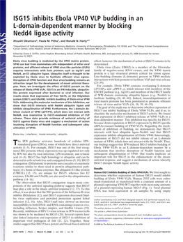 ISG15 Inhibits Ebola VP40 VLP Budding in an L-Domain-Dependent Manner by Blocking Nedd4 Ligase Activity