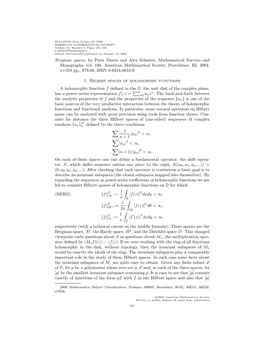 Bergman Spaces, by Peter Duren and Alex Schuster, Mathematical Surveys and Monographs, Vol. 100, American Mathematical Society