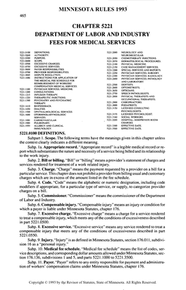 5221 Department of Labor and Industry Fees for Medical Services