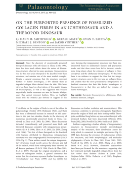 ON the PURPORTED PRESENCE of FOSSILIZED COLLAGEN FIBRES in an ICHTHYOSAUR and a THEROPOD DINOSAUR by FIANN M