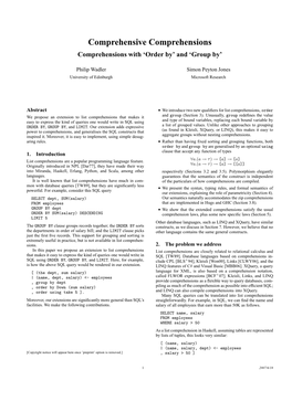 Comprehensive Comprehensions Comprehensions with ‘Order By’ and ‘Group By’