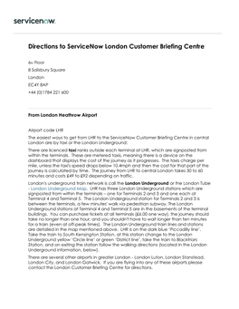 Directions to Servicenow London Customer Briefing Centre