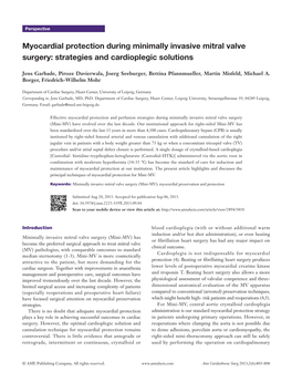 Myocardial Protection During Minimally Invasive Mitral Valve Surgery: Strategies and Cardioplegic Solutions