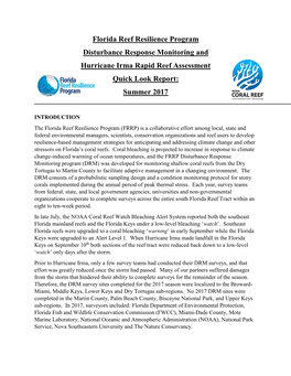 Florida Reef Resilience Program Disturbance Response Monitoring and Hurricane Irma Rapid Reef Assessment Quick Look Report: Summer 2017