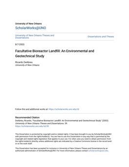 Facultative Bioreactor Landfill: an Environmental and Geotechnical Study