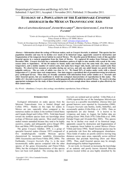 ECOLOGY of a POPULATION of the EARTHSNAKE CONOPSIS BISERIALIS in the MEXICAN TRANSVOLCANIC AXIS