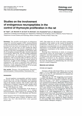 Studies on the Involvement of Endogenous Neuropeptides in the Control of Thymocyte Proliferation in the Rat