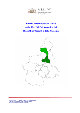 Profili Demografici 2012 Della Asl VC Di Vercelli E Dei Distretti