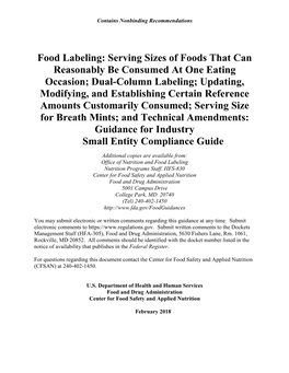 Food Labeling SECG on Serving Size of Foods