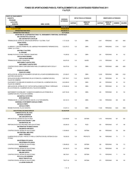 Fondo De Aportaciones Para El Fortalecimiento De Las Entidades Federativas 2011 F.A.F.E.F