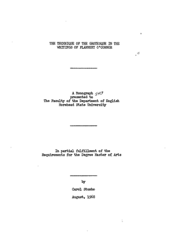 The Technique of the Grotesque in the Writings of Flannery O'connor