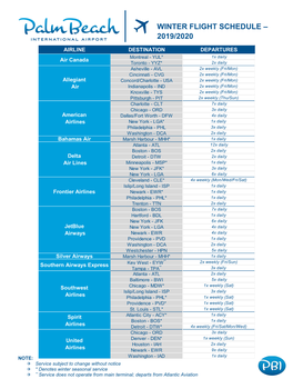 Winter Flight Schedule – 2019/2020